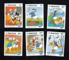 Lot Of 6 Stamps, 1984 50th Anniversary Of Donald Duck Disney Characters Mint Sc#460-465 - Bhutan