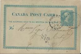 CANADA 1879  –PRE-STAMPED  POSTAL CARD OF ONE CENT    MAILED FROM QUEBEC  TO SAME CITY  POSTM QUEBEC MAR 12,1879  REGRE2 - 1860-1899 Regno Di Victoria