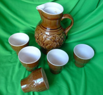 Vintage Germany Pottery GDR Jug PITCHER & 5 CUP Mug 240-23 G 153-9 Craquelure - Otros & Sin Clasificación