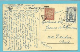 164 (Perron Liege) Op Kaart Met Stempel VERVIERS Naar PARIS (France) , Getaxeerd (taxe) Met Zegel 30c - Covers & Documents