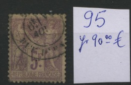 95  Ø 5F Mauve   Premier Choix      Cote 90 € - 1898-1900 Sage (Type III)