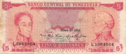 Billets -  B1228   - Vénézuela   - 5 Bolivares  ( Type, Nature, Valeur, état... Voir 2 Scans)-Envoi Gratuit - Venezuela