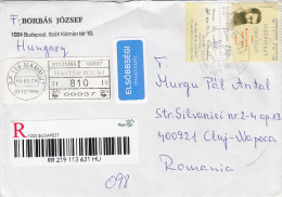 STAMPS ON REGISTERED COVER, NICE FRANKING, JEWISH STATE, 2003, HUNGARY - Oblitérés