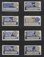 CZECHOSLOVAKIA 1929 BRNO MODERN COMMERCE MALT BREWERY MODERN WOMAN EXPO SET OF 8 POSTER STAMPS IN DIFFERENT LANGUAGES - Unused Stamps