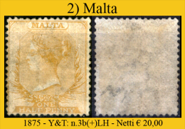 Malta-002 - 1875 - Y&T, N. 3b (+) Hinged - Privo Di Difetti Occulti. - Malta (...-1964)