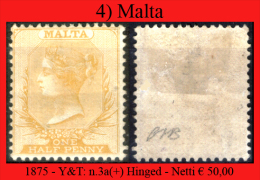 Malta-004 - 1875 - Y&T, N. 3a (+) Hinged - Privo Di Difetti Occulti. - Malta (...-1964)