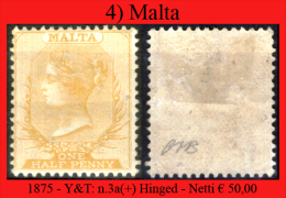 Malta-004 - 1875 - Y&T, N. 3a (+) Hinged - Privo Di Difetti Occulti. - Malte (...-1964)