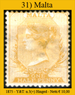 Malta-031 - 1875 - Y&T, N. 3 (+) Hinged - Privo Di Difetti Occulti. - Malta (...-1964)