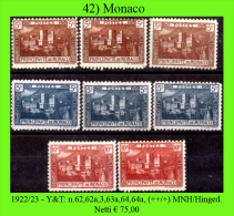 Monaco-042 - 1922/23 - Y&T: N. 62,62a+63,63a+64,64a (+/++) LH/MNH - Privi Di Difetti Occulti. - Unused Stamps