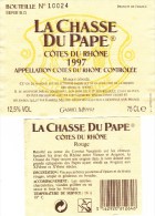 Etiquette De Vin Bouteille N°10024 - LA CHASSE DU PAPE 1997 - Gabriel MEFFRE Négociant - Côtes Du Rhône