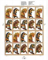 USA 1995 Carousel Horses Sheet Of 20 $6.40 MNH SC 2976-2979sp YV BF-2386-2389 MI B-2608-11 SG MS3085-88 - Hojas Completas