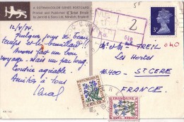 GRANDE BRETAGNE - CARTE POUR LA FRANCE TAXE FLEUR 0.10 ET 0.30. - 1859-1959 Cartas & Documentos