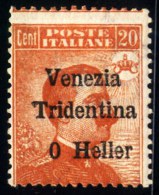 ITALIA -  TRENTO & TRIESTE  - ERRORE Soprast. "SENZA  2" - *MLH - 1919 - RARE - Trentin