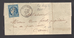 FRANCE N° 46 (pli) Obl. S/Lettre Entiére GC 4020 Treviéres - 1870 Ausgabe Bordeaux