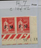 Franchise  Paire Du N°7 ** Avec Date  Cote 14 € X2 - Military Postage Stamps