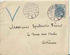 NETHERLANDS 1913 – SMALL COVER MAILED FROM VIANEN TO ATHENS /GREECE W 1 ST OF 12 ½ CT. POSTM VIANEN MAY 3,1913 REGRE217/ - Cartas & Documentos