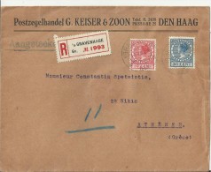 NETHERLANDS 1926 – G.KEISER & ZOON POSTZEGELHANDEL REGISTERED COVER  MAILED FROM GRAVEHAGE  TO ATHENS /GREECE W 2  STS O - Covers & Documents