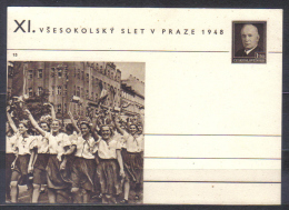 Czechoslovakia Postal Stationery Card Vsesokolsky Slet , Youth 1948 Unused - Covers & Documents