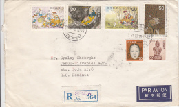 STAMPS ON REGISTERED COVER, NICE FRANKING, 1975, JAPAN - Lettres & Documents