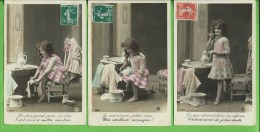 Série De 5 CP Année 1900 -  Petite Fille Faisant Sa Toilette .. Je Suis Comme Petite Mère ..... " - Humorous Cards