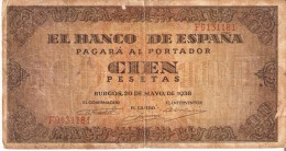 BILLETE DE ESPAÑA DE 100 PTAS 20/05/1938 SERIE F (BANK NOTE) - 100 Pesetas