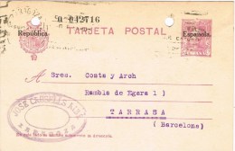 9071. Entero Postal ZARAGOZA 1932. Alfonso XIII Sobrecarga Republica - 1931-....