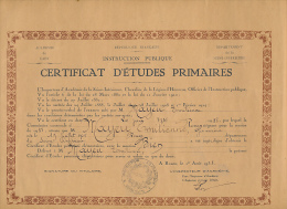 Diplôme Scolaire : Certificat D'Etudes Primaires (1938), Académie De Caen, Rouen (24,5 Cm Sur 32 Cm) - Diplomi E Pagelle