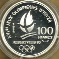 FRANCE 100 FRANCS WINTER OLYMPICS ALBERTVILLE'92 SKIING SPORT 1989 AG SILVER PROOF KM?  READ DESCRIPTION CAREFULLY !!! - Essais, Piéforts, épreuves & Flans Brunis