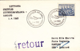 Inaugural Flight  Stockholm Arlanda Hamburg 1962 Lufthansa -  - Erstflug - 1er Vol - Briefe U. Dokumente