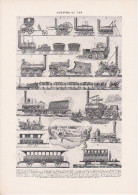 Planche " Chemins De Fer " Recto / Verso / Historique Des Chemins De Fer / Schéma Gare, Train, Wagons, Locomotives ... - Spoorweg