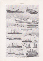 Planche " Navires " Recto / Verso / Cuirassés, Marine, Sous-Marins, Torpilleurs, Galère, Goélette, Etc... - Other & Unclassified
