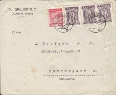 Greece D. GRILIOPULO, CALAMATA 1926 Cover Lettera To Denmark 4x Hermes Stamps (2 Scans) - Lettres & Documents