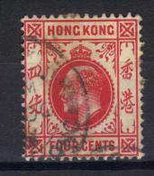 W835 - HONG KONG 1904 , Edoardo VII 4 Cent Yvert  N. 79  Usato . Fil CA  Mult - Oblitérés
