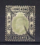 W843 - HONG KONG 1904 , Edoardo VII  30 Cent Yvert  N. 87  Usato . Fil CA  Mult . - Used Stamps