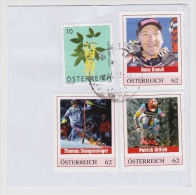 Österreich, Briefabschnitt Mit Personalisierten Marken, Skirennfahrer (Knauß, Stangassinger, Ortlieb) (v011) - Francobolli Personalizzati