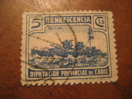 CADIZ Diputacion Provincial Beneficiencia Warship Ship Poster Stamp Label Vignette Viñeta España Guerra Ci - Viñetas De La Guerra Civil