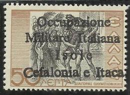 ITACA 1941 CEFALONIA SOPRASTAMPATO DI GRECIA GREECE SURCHARGED  L 50 LEPTA MNH SIGNED FIRMATO - Cefalonia & Itaca