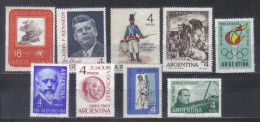 Argentina 9 Commemorative Stamps From Year  1964  MNH - Unused Stamps