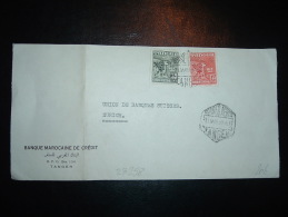 LETTRE POUR LA SUISSE TP 1,35P + 30C OBL.HEXAGONALE 31 MAR 50 CORREO AEREO TANGER + BANQUE MAROCAINE DE CREDIT - Marruecos Español