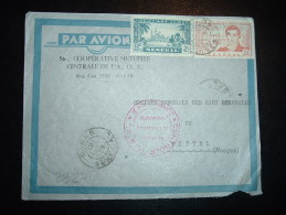 LETTRE PAR AVION POUR FRANCE TP AOF 2F + 90C OBL. 10 SEPT 3 DAKAR SENEGAL + CENSURE AOF + COOP. CENTRALE DE L'AOF - Briefe U. Dokumente