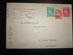 LETTRE POUR ITALIE TP 50 + 2 +1 OBL/MEC. 7 II 39 HELSINGFORS + ALLAN GRANFELT - Lettres & Documents