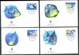 BARBADE 2006 - 4 Env WWF 1er Jour - Poissons (Plongeur) - FDC