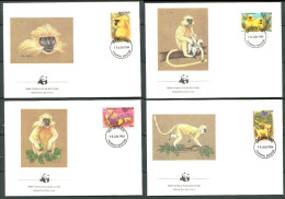 BHOUTAN 1984 - 4 Env WWF 1er Jour - Singe (jaune) - (Y 621/24) - FDC