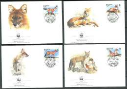 BHOUTAN 1997 - 4 Env WWF 1er Jour - Dhole Chien Sauvage - (Y 1188/91) - FDC