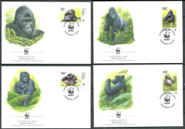 CONGO 2002 - 4 Env WWF 1er Jour - Singe - FDC