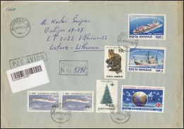 ROMANIA Postal History Brief Envelope Air Mail RO 067 Ships Aviation Plane Transportation Fauna Birds Pigeon Animals - Covers & Documents