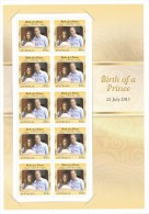 Australia 2013 Birth Of A Prince 60c Sheetlet Of 10 MNH - Mint Stamps