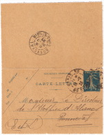 25c SEMEUSE SUR CARTE LETTRE OBL. PARIS BOULEVARD ST MARTIN 1923 POUR BONNEVAL - Letter Cards