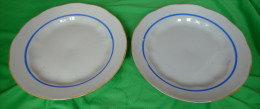 Vintage Latvia Riga USSR Soviet Porcelain Factory RPR - Set Of 2 Dish Plate W. Blue & Gold Trim - Other & Unclassified