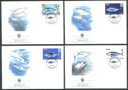 FIDJI 2004 - 4 Env WWF 1er Jour - Poisson Thon - (Y 1011/14) - FDC